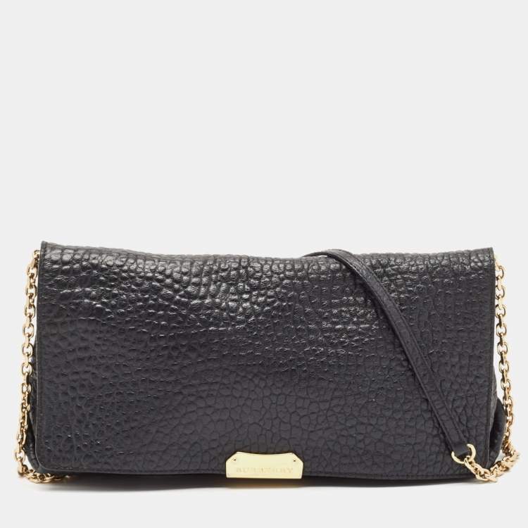 Pre Owned Burberry Black Grained Leather Madison Chain Bag