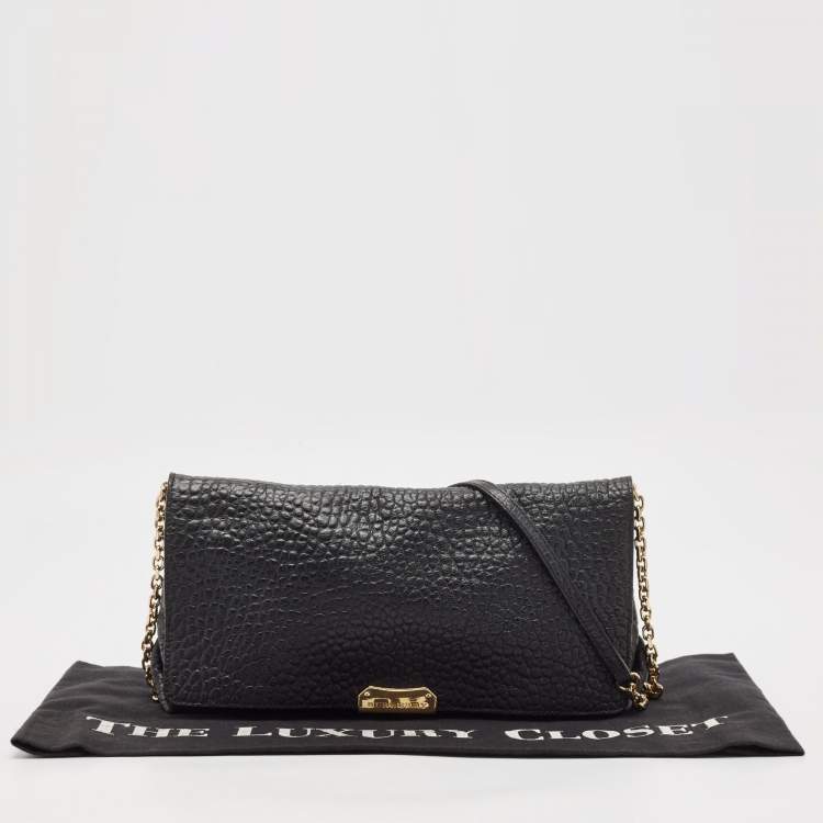 Pre Owned Burberry Black Grained Leather Madison Chain Bag