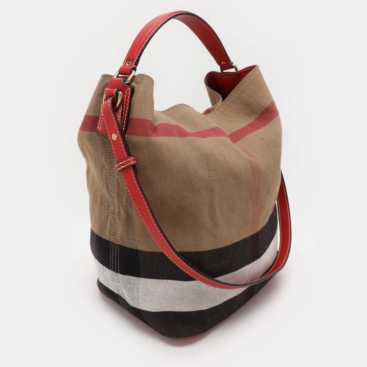 Pre Owned Burberry Brown/Multicolor Mega Check Canvas and Leather Medium Ashby Hobo