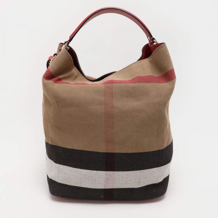 Pre Owned Burberry Brown/Multicolor Mega Check Canvas and Leather Medium Ashby Hobo