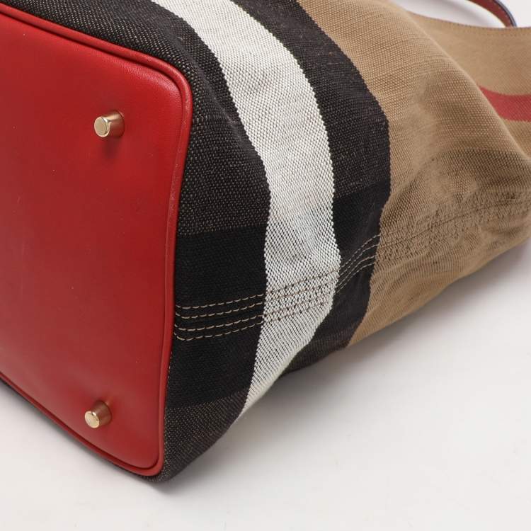 Pre Owned Burberry Brown/Multicolor Mega Check Canvas and Leather Medium Ashby Hobo