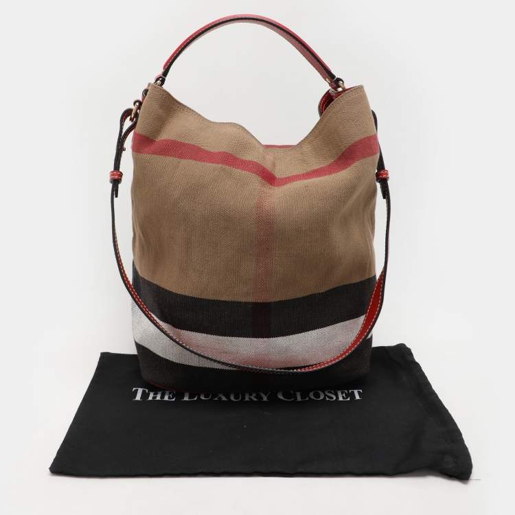Pre Owned Burberry Brown/Multicolor Mega Check Canvas and Leather Medium Ashby Hobo