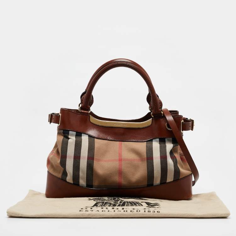 Pre Owned Burberry Brown/Beige House Check Canvas and Leather Hepburn Shoulder Bag