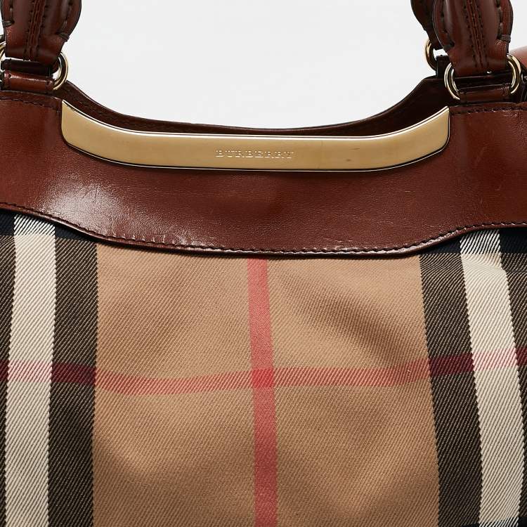 Pre Owned Burberry Brown/Beige House Check Canvas and Leather Hepburn Shoulder Bag