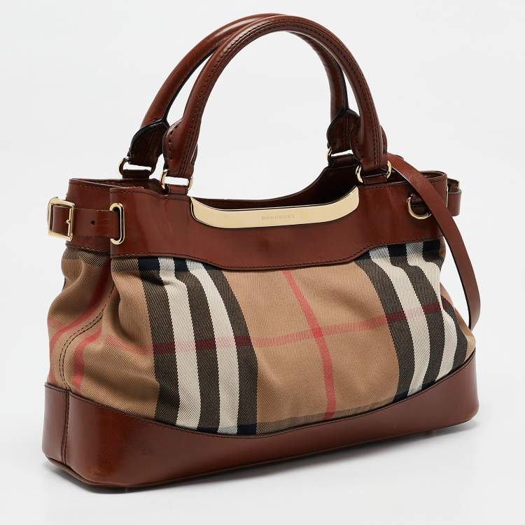 Pre Owned Burberry Brown/Beige House Check Canvas and Leather Hepburn Shoulder Bag