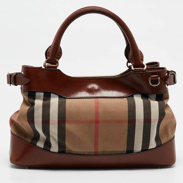Pre Owned Burberry Brown/Beige House Check Canvas and Leather Hepburn Shoulder Bag