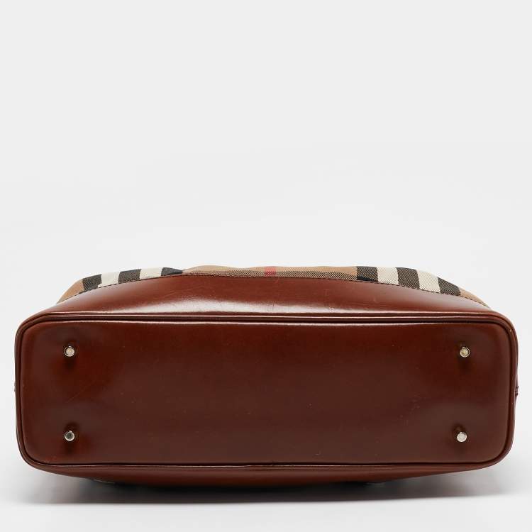 Pre Owned Burberry Brown/Beige House Check Canvas and Leather Hepburn Shoulder Bag