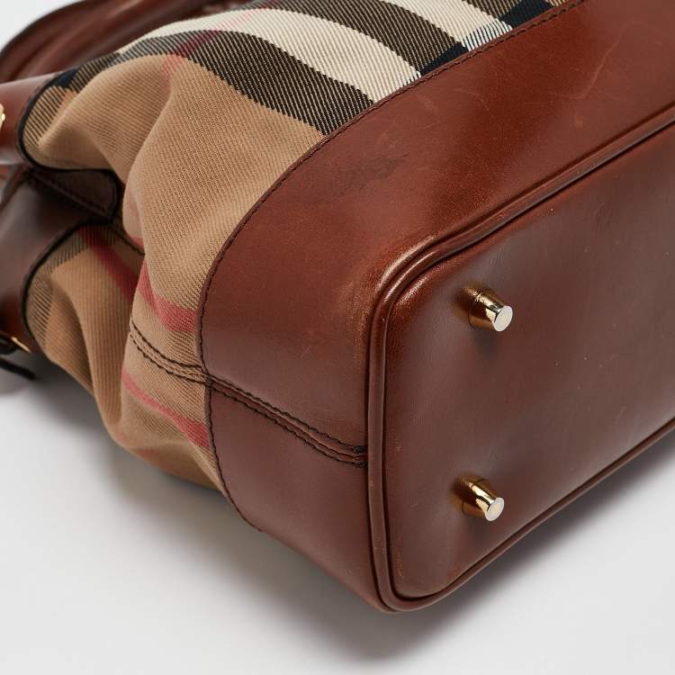 Pre Owned Burberry Brown/Beige House Check Canvas and Leather Hepburn Shoulder Bag