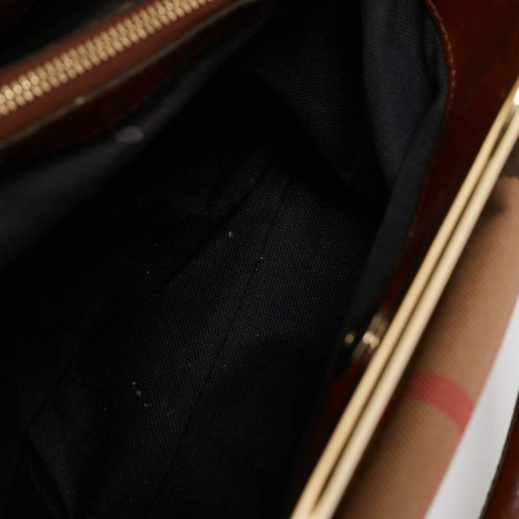 Pre Owned Burberry Brown/Beige House Check Canvas and Leather Hepburn Shoulder Bag