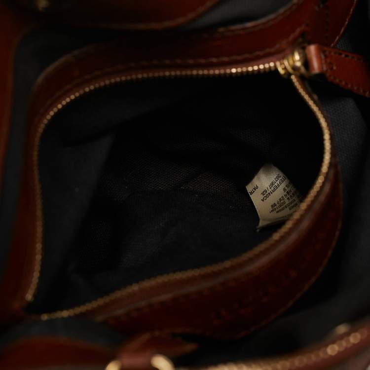 Pre Owned Burberry Brown/Beige House Check Canvas and Leather Hepburn Shoulder Bag