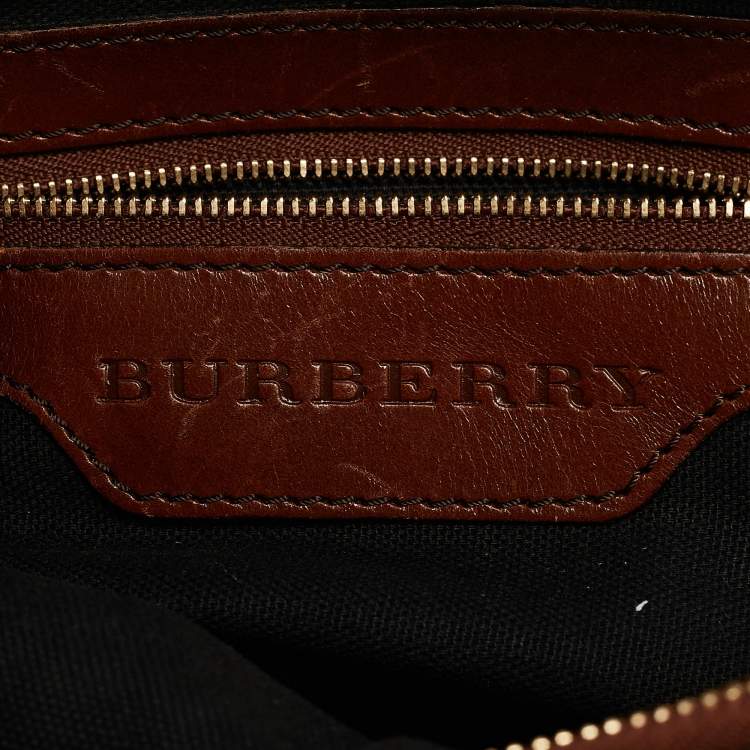 Pre Owned Burberry Brown/Beige House Check Canvas and Leather Hepburn Shoulder Bag