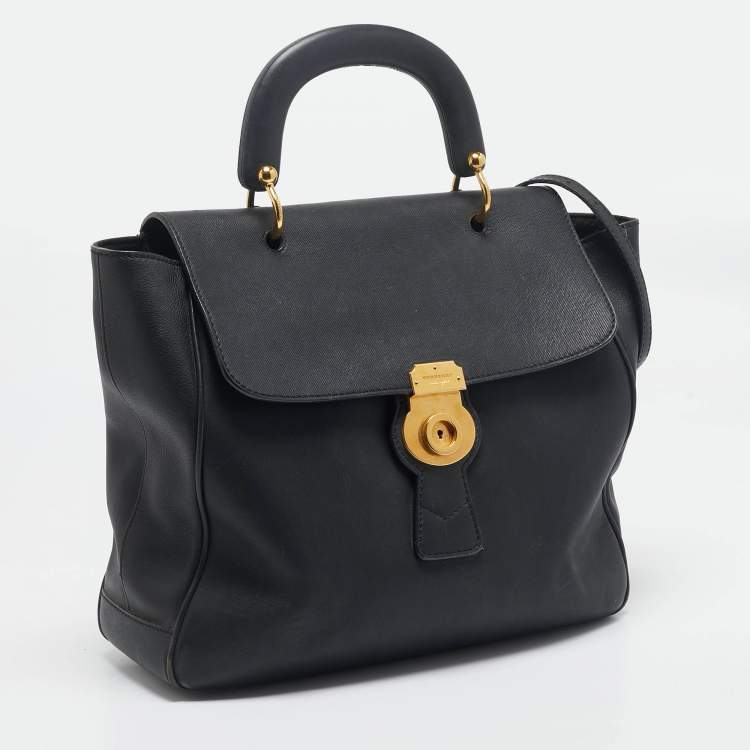 Pre Owned Burberry Black Leather DK88 Top Handle Bag