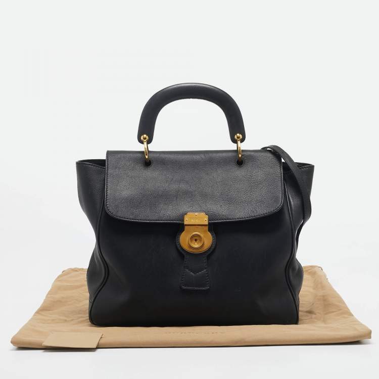 Pre Owned Burberry Black Leather DK88 Top Handle Bag