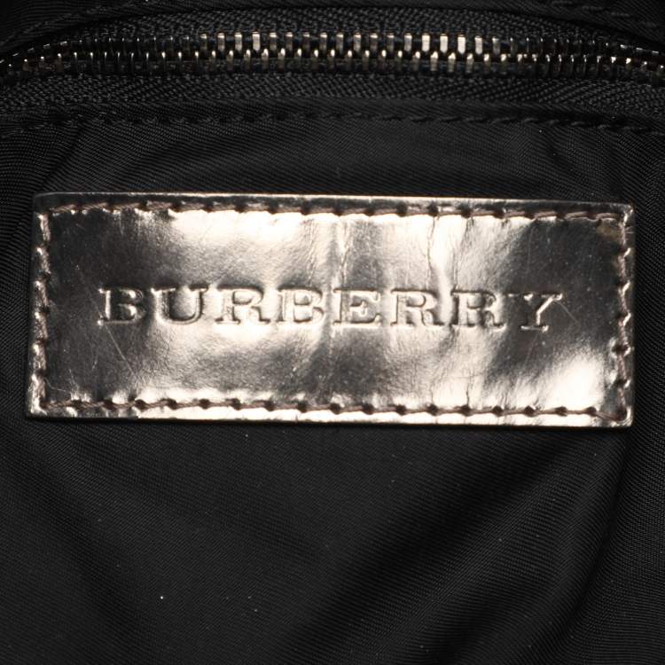 Pre Owned Burberry Grey/Black Beat Check Nylon and Patent Leather Lowry Tote