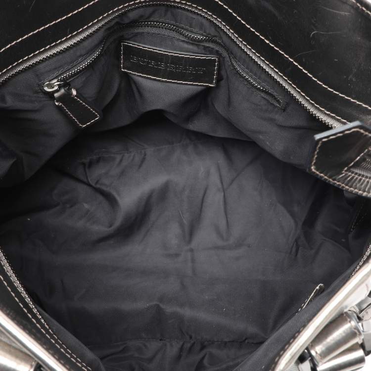 Pre Owned Burberry Grey/Black Beat Check Nylon and Patent Leather Lowry Tote