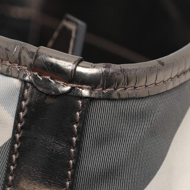 Pre Owned Burberry Grey/Black Beat Check Nylon and Patent Leather Lowry Tote