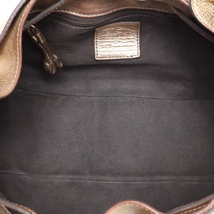 Pre Owned Burberry Gold/Beige Haymarket Check Coated Canvas and Leather Warrior Hobo