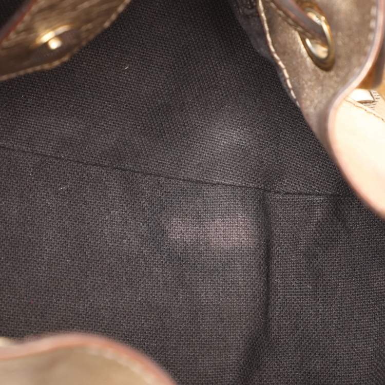 Pre Owned Burberry Gold/Beige Haymarket Check Coated Canvas and Leather Warrior Hobo