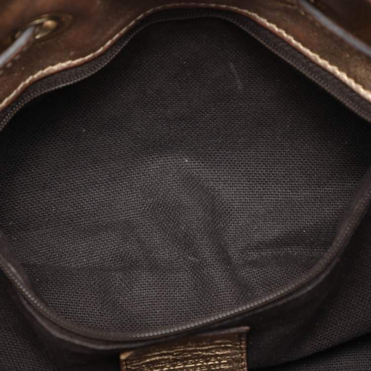 Pre Owned Burberry Gold/Beige Haymarket Check Coated Canvas and Leather Warrior Hobo