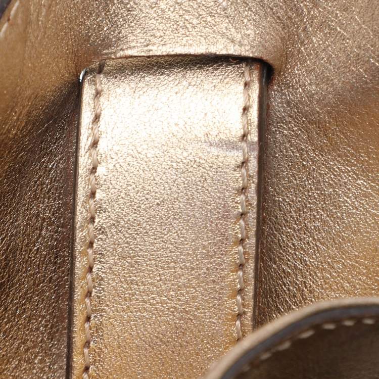 Pre Owned Burberry Gold/Beige Haymarket Check Coated Canvas and Leather Warrior Hobo