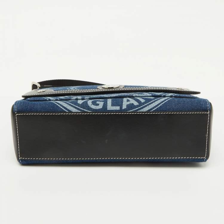 Pre Owned Burberry Blue/Black Denim and Leather Medium Note Logo Shoulder Bag