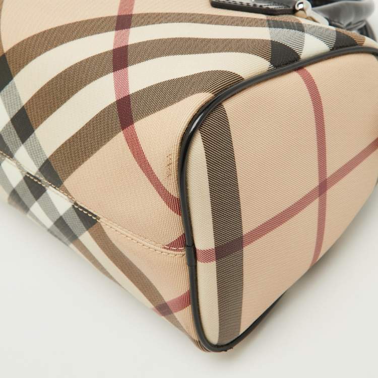 Pre Owned Burberry Beige/Black Nova Check PVC and Leather Chester Boston Bag