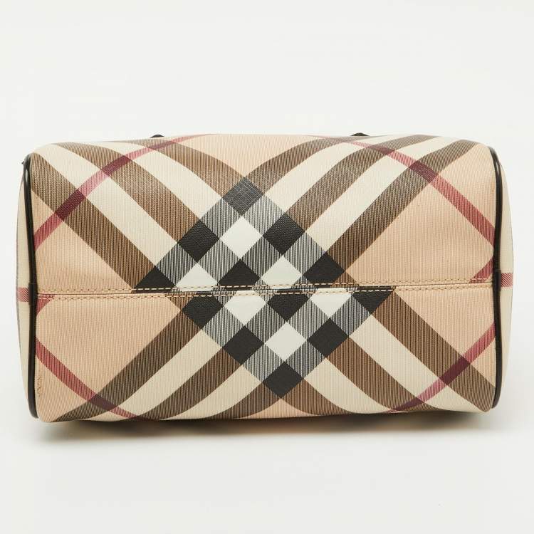 Pre Owned Burberry Beige/Black Nova Check PVC and Leather Chester Boston Bag
