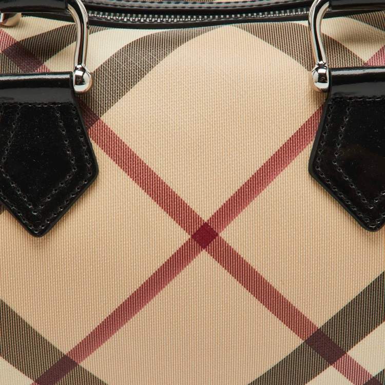 Pre Owned Burberry Beige/Black Nova Check PVC and Leather Chester Boston Bag