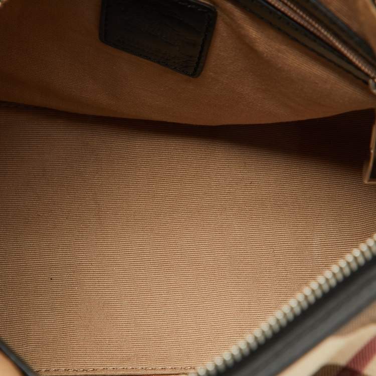 Pre Owned Burberry Beige/Black Nova Check PVC and Leather Chester Boston Bag