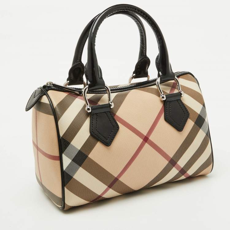 Pre Owned Burberry Beige/Black Nova Check PVC and Leather Chester Boston Bag