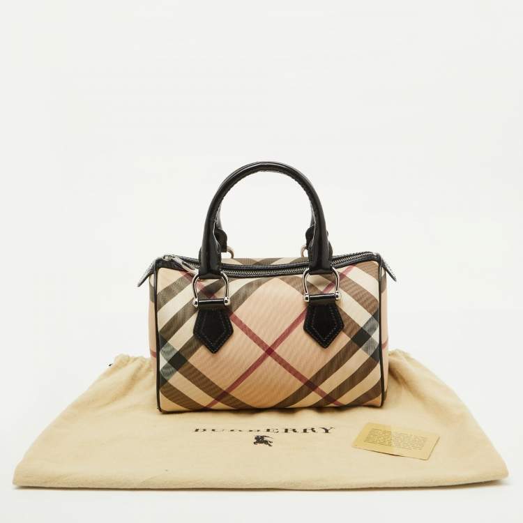 Pre Owned Burberry Beige/Black Nova Check PVC and Leather Chester Boston Bag