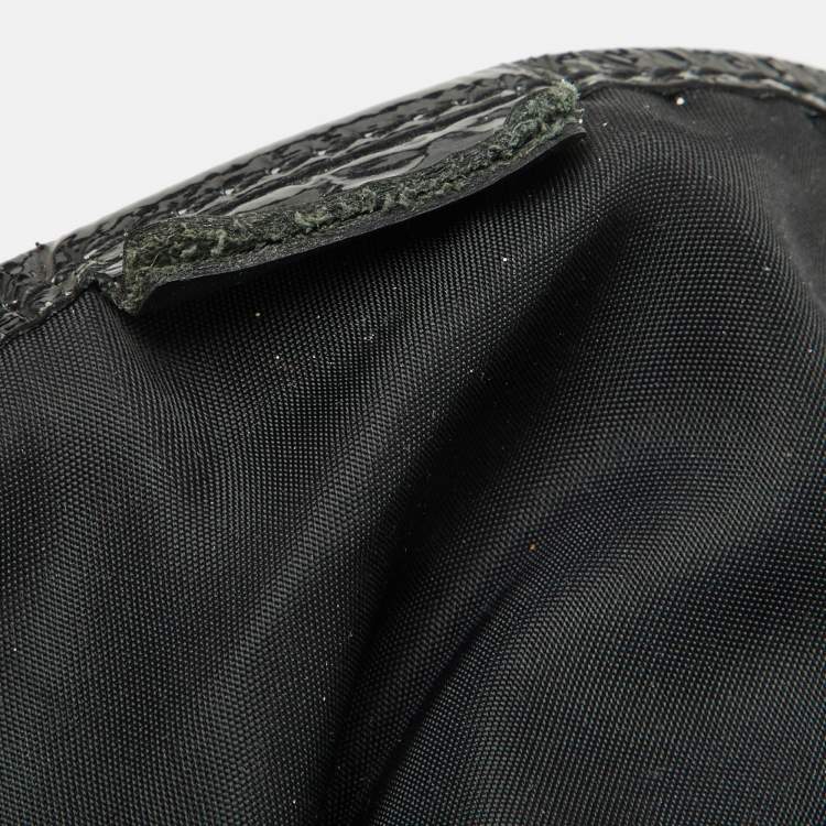 Pre Owned Burberry Black Patent Leather and Floral Beat Check Nylon Foley Hobo