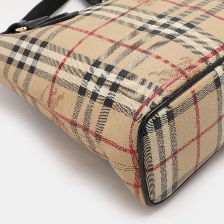 Pre Owned Burberry Beige Haymarket Check Coated Canvas and Leather On Slow Tote