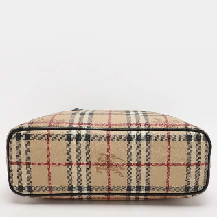 Pre Owned Burberry Beige Haymarket Check Coated Canvas and Leather On Slow Tote