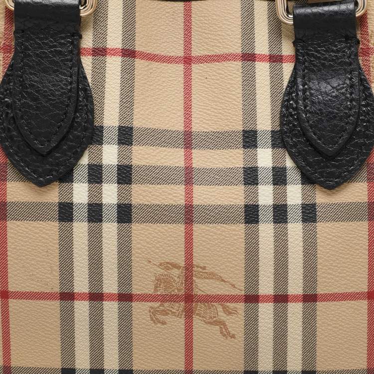 Pre Owned Burberry Beige Haymarket Check Coated Canvas and Leather On Slow Tote