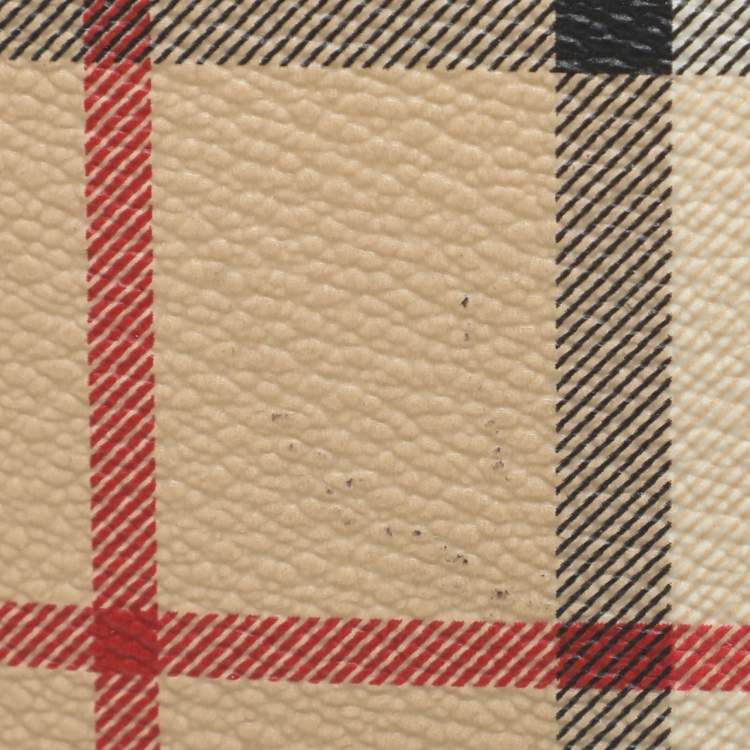 Pre Owned Burberry Beige Haymarket Check Coated Canvas and Leather On Slow Tote