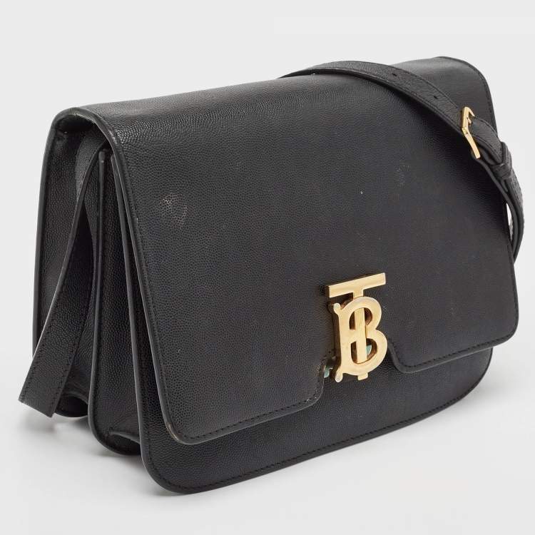 Pre Owned Burberry Black Leather Medium TB Shoulder Bag