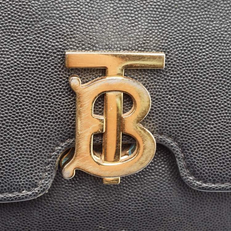Pre Owned Burberry Black Leather Medium TB Shoulder Bag
