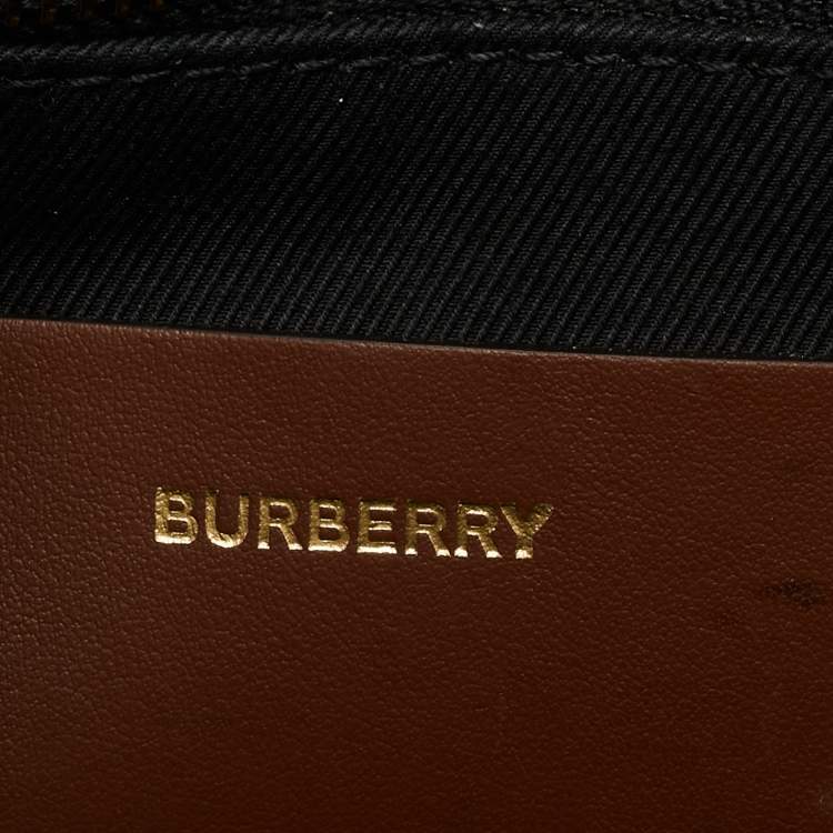 Pre Owned Burberry Dark Birch Brown Check Coated Canvas and Leather Medium Freya Tote