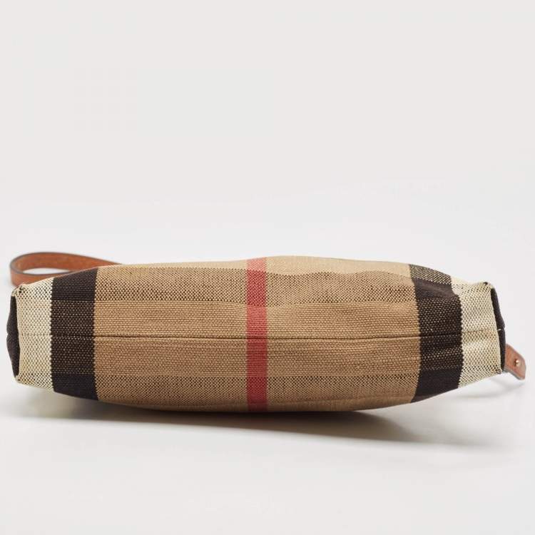 Pre Owned Burberry Brown/Beige House Check Canvas and Leather Farley Crossbody Bag