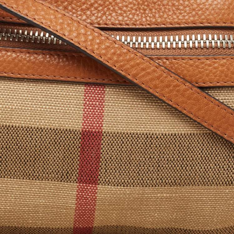 Pre Owned Burberry Brown/Beige House Check Canvas and Leather Farley Crossbody Bag