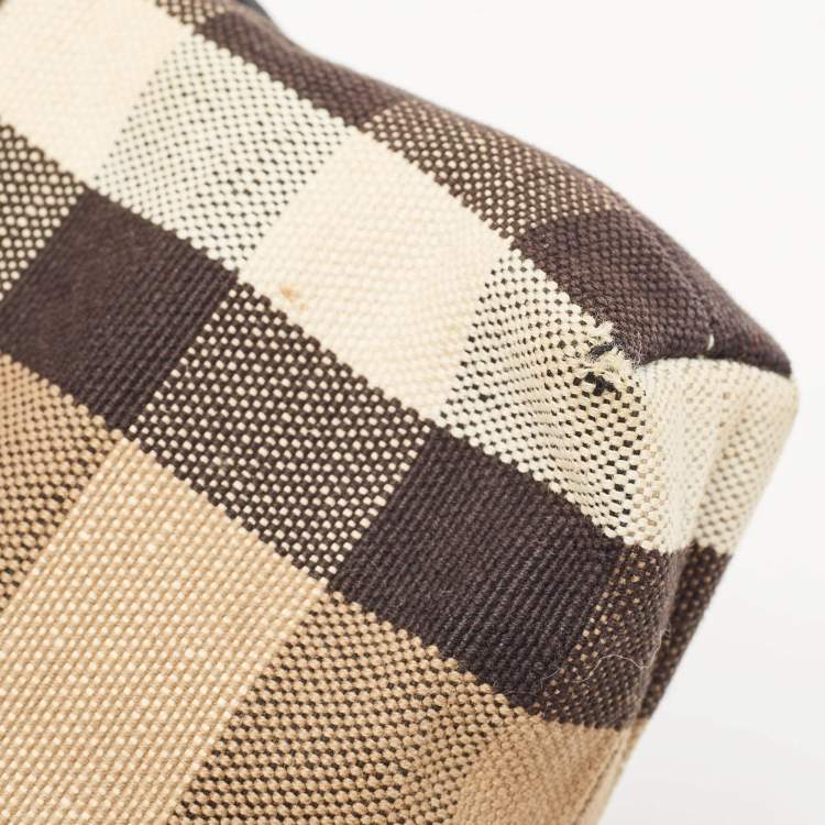 Pre Owned Burberry Brown/Beige House Check Canvas and Leather Farley Crossbody Bag