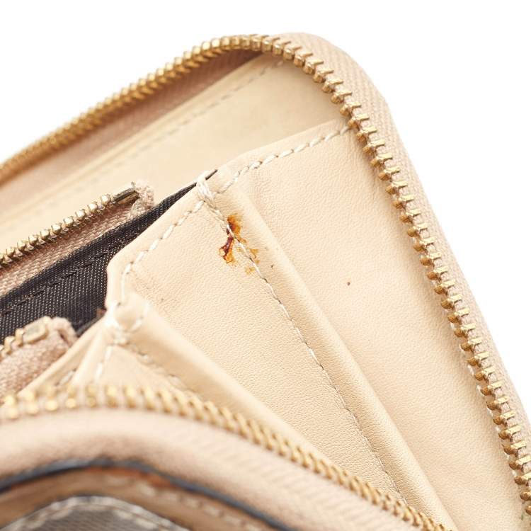 Pre Owned Burberry Beige Nova Check Coated Canvas Zip Around Wallet