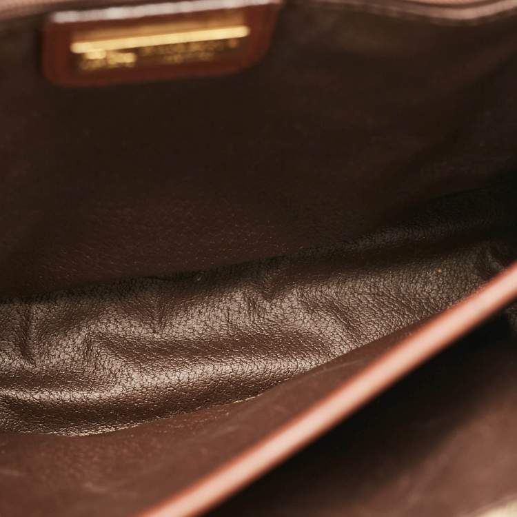 Pre Owned Burberry Beige/Brown Haymarket Coated Canvas and Leather Pushlock Top Handle Bag