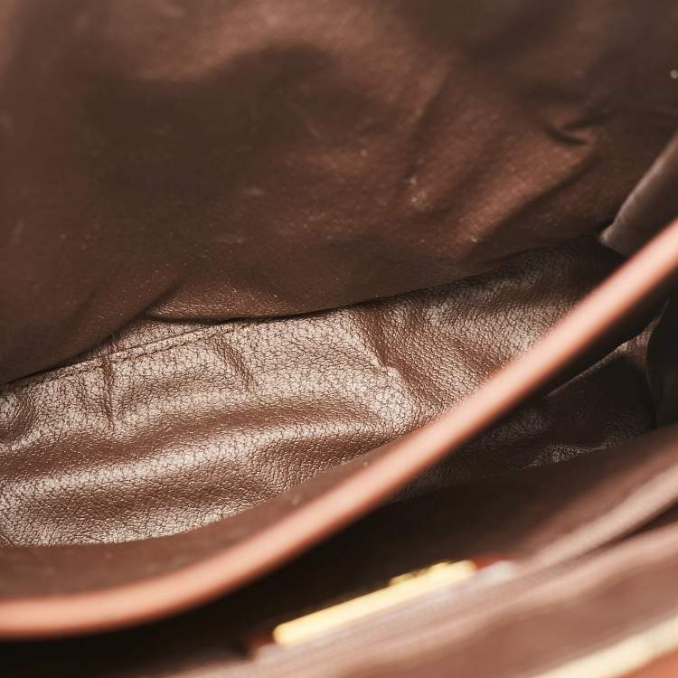 Pre Owned Burberry Beige/Brown Haymarket Coated Canvas and Leather Pushlock Top Handle Bag