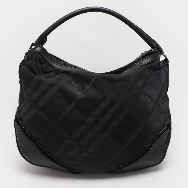 Pre Owned Burberry Black Check Nylon and Leather Maskell Hobo