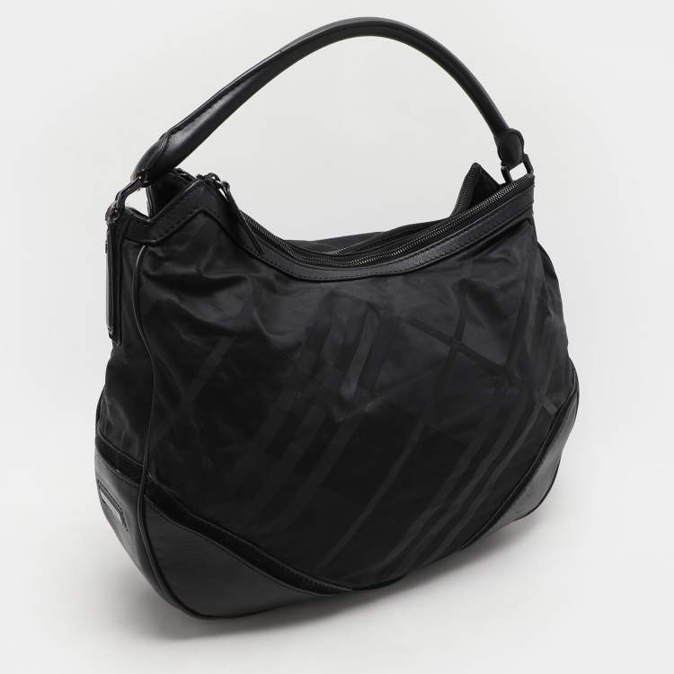Pre Owned Burberry Black Check Nylon and Leather Maskell Hobo