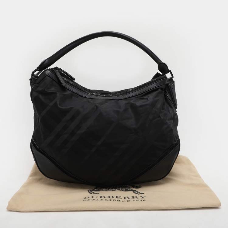 Pre Owned Burberry Black Check Nylon and Leather Maskell Hobo