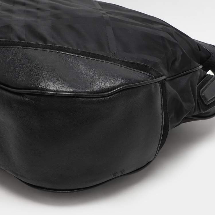 Pre Owned Burberry Black Check Nylon and Leather Maskell Hobo