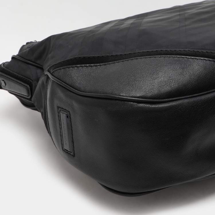Pre Owned Burberry Black Check Nylon and Leather Maskell Hobo
